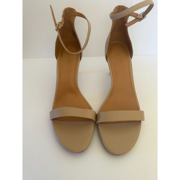 J. Crew Beige Ankle Strap Heeled Toe Strap Neutral Minimalist Heels Sz 10.5 - Picture 4 of 8